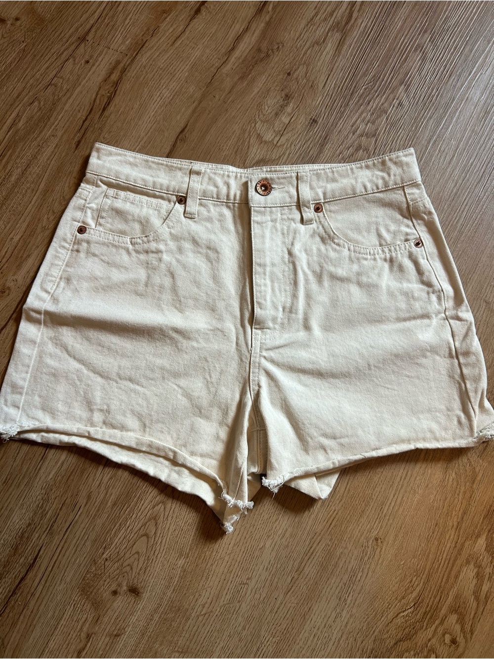 Brixton Off-White High-Rise Cutoff Denim Shorts